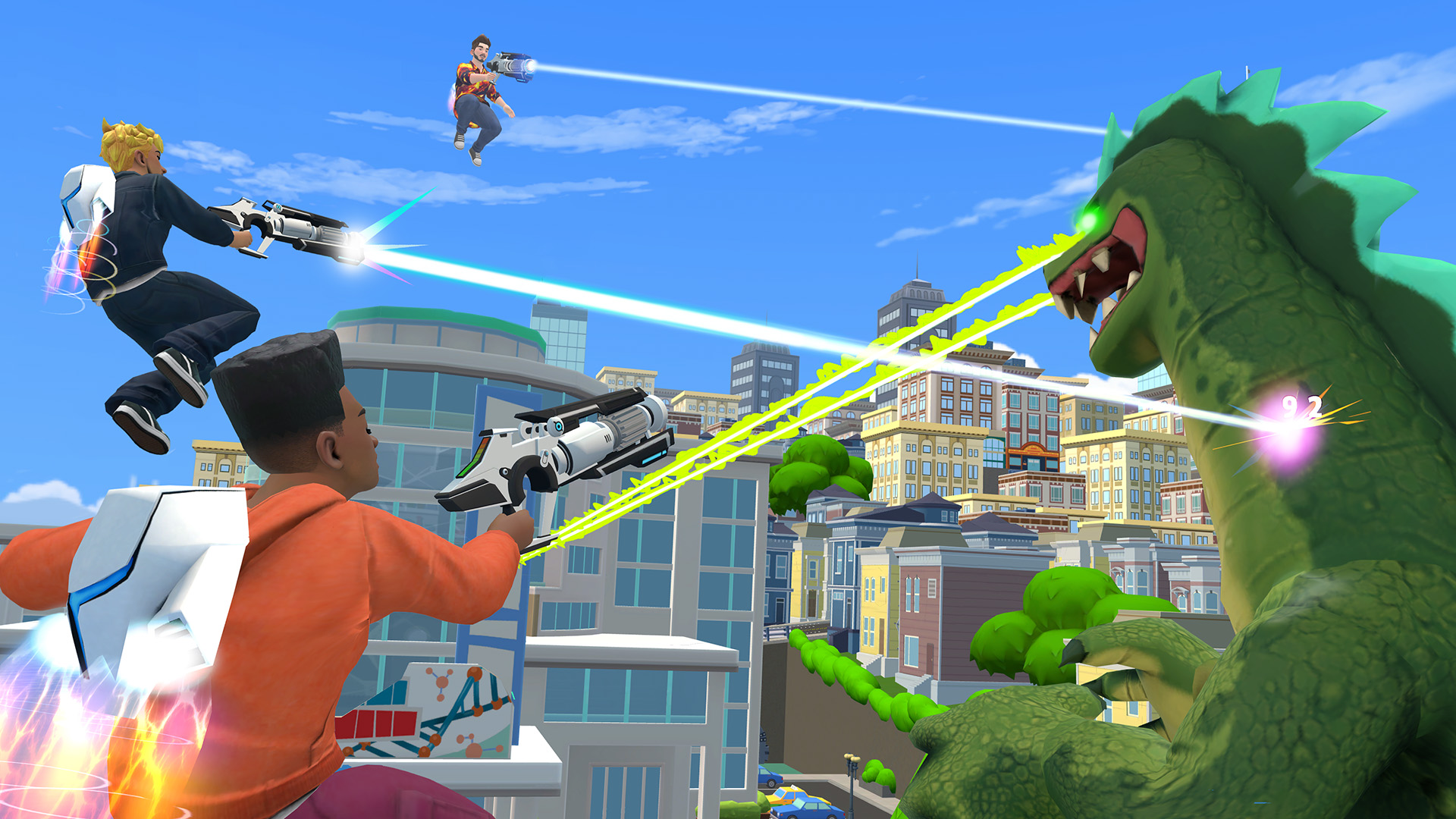 Kaiju City Showdown action scene with laser effects